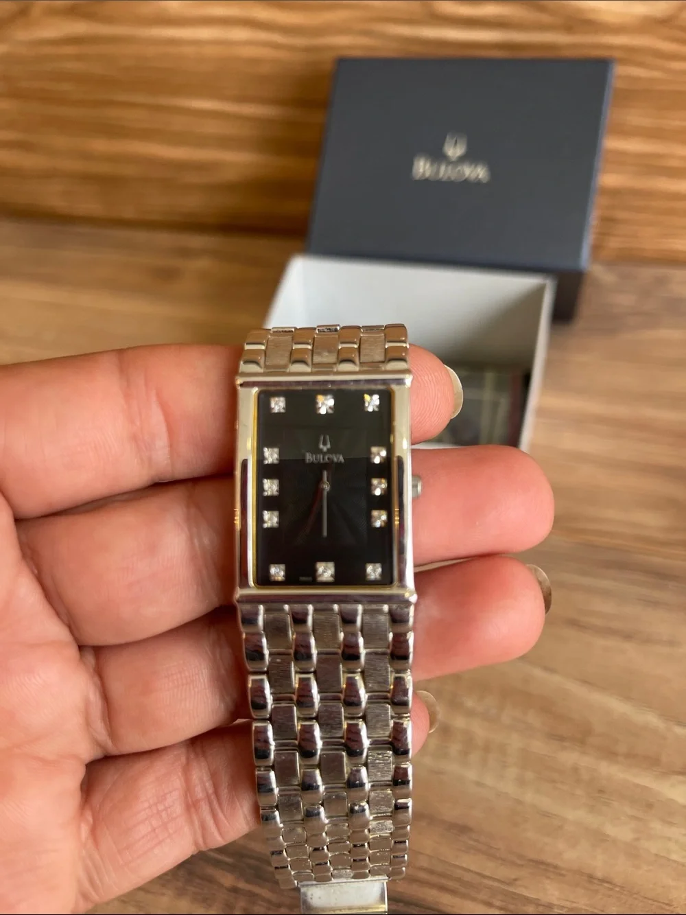 Pre-owned Bulova Men's Modern Diamond silver Tone Black Dial Quartz Watch 96D12